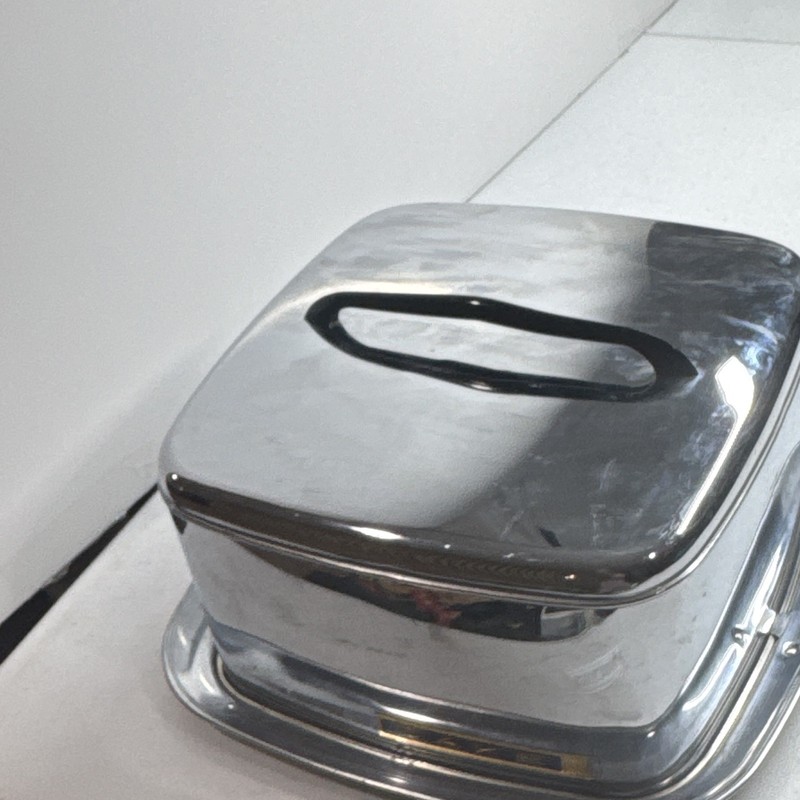 vintage Lincoln Beautyware chrome cake carrier with a black handle gallery