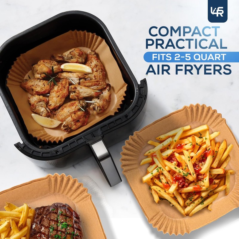 Air Fryer Liners Disposable Parchment Paper, Square 2-5QT6.3"-100CT, Brown gallery