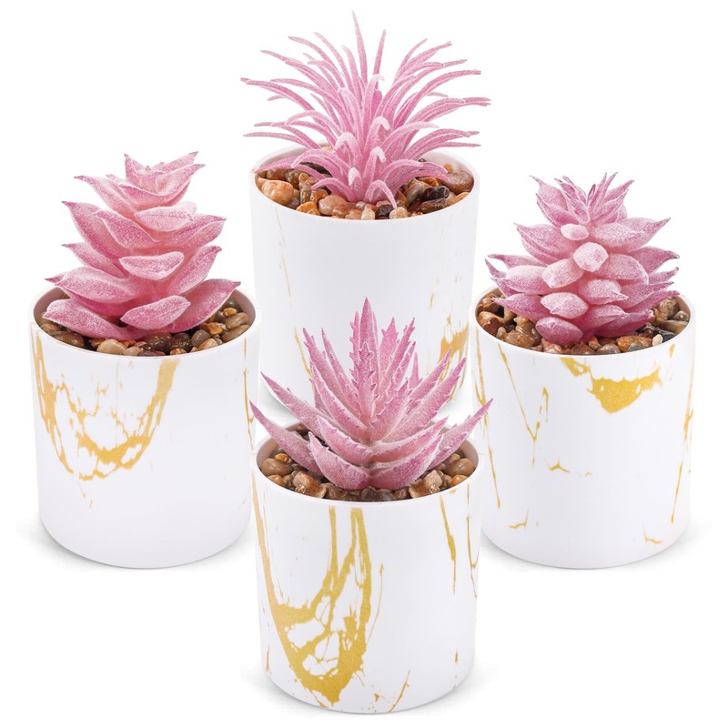 Der Rose 4 Pink Artificial Succulents Office Desk Home Decor Realistic Plants