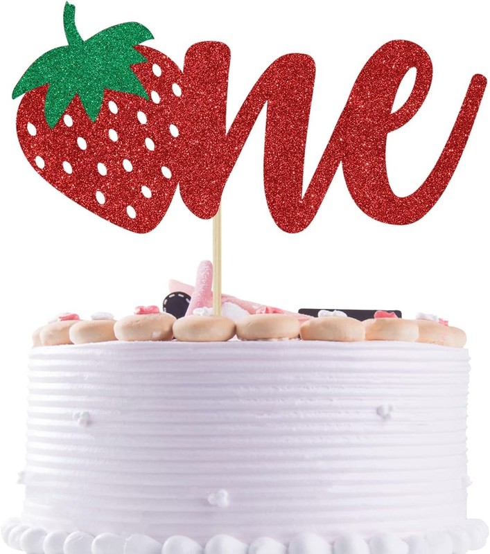 Red Glitter Strawberry One Cake Topper, Berry 1st Birthday/A Sweet Little Berry