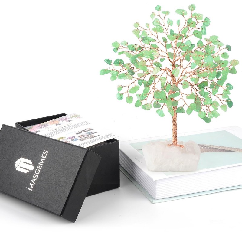 MASGEMES Crystal Tree of Life, Aventurine Jade Clear Quartz Cluster Base, Bonsai gallery
