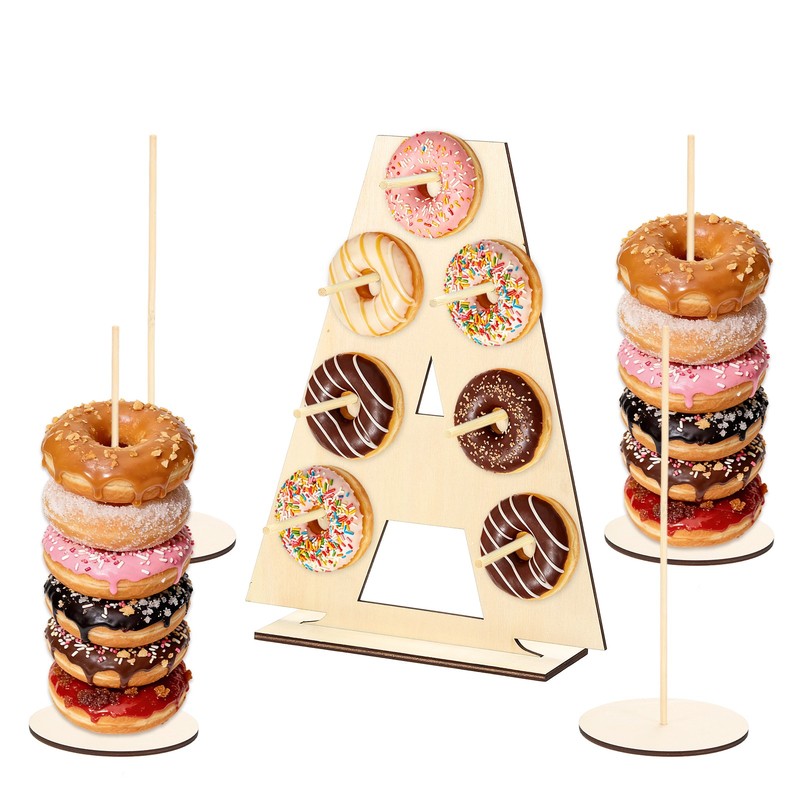 Donut Display Stand, 1Pcs Digit Donut Wall 4Pcs Round Bagel Holder, Letter A
