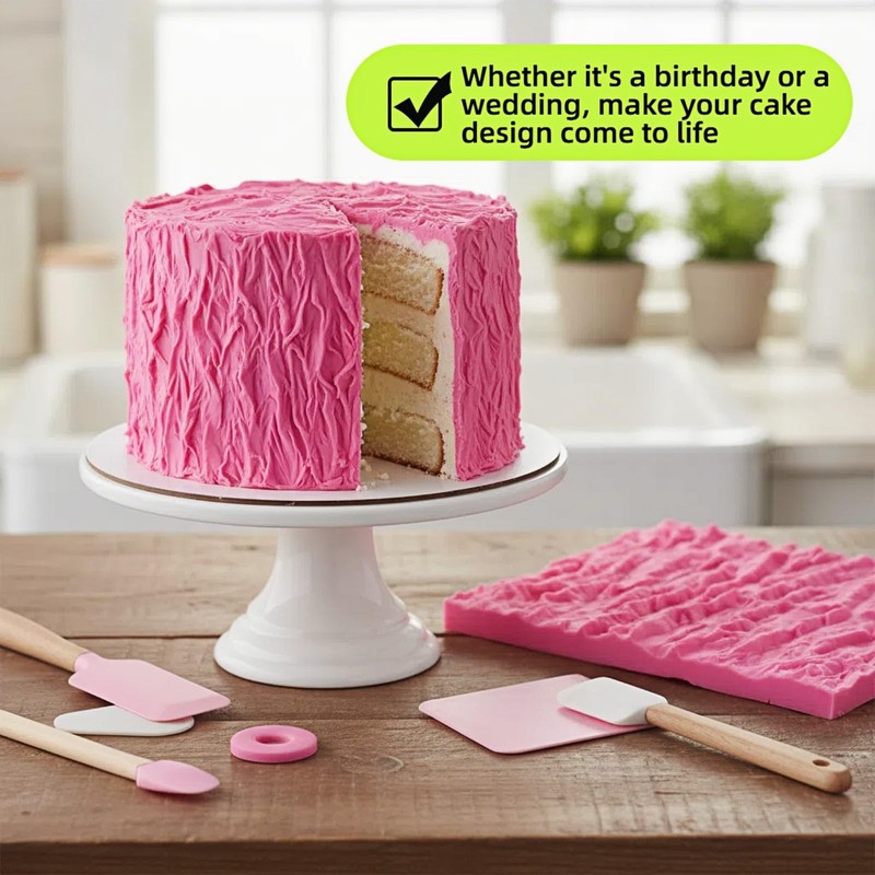 Pink Tree Bark Cake Fondant Mold Stump Impression Texture Mat Wedding Border gallery