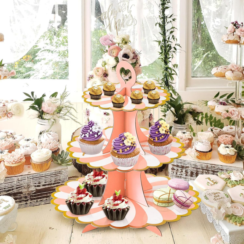 3-Tier Cupcake Stand, Cardboard Cupcake Tower, Dessert Cup Cake Stand Tower for gallery