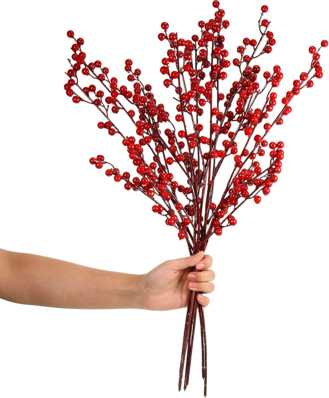 Artificial Red Berry Stems 21.6 Inch Christmas Red Berries H
