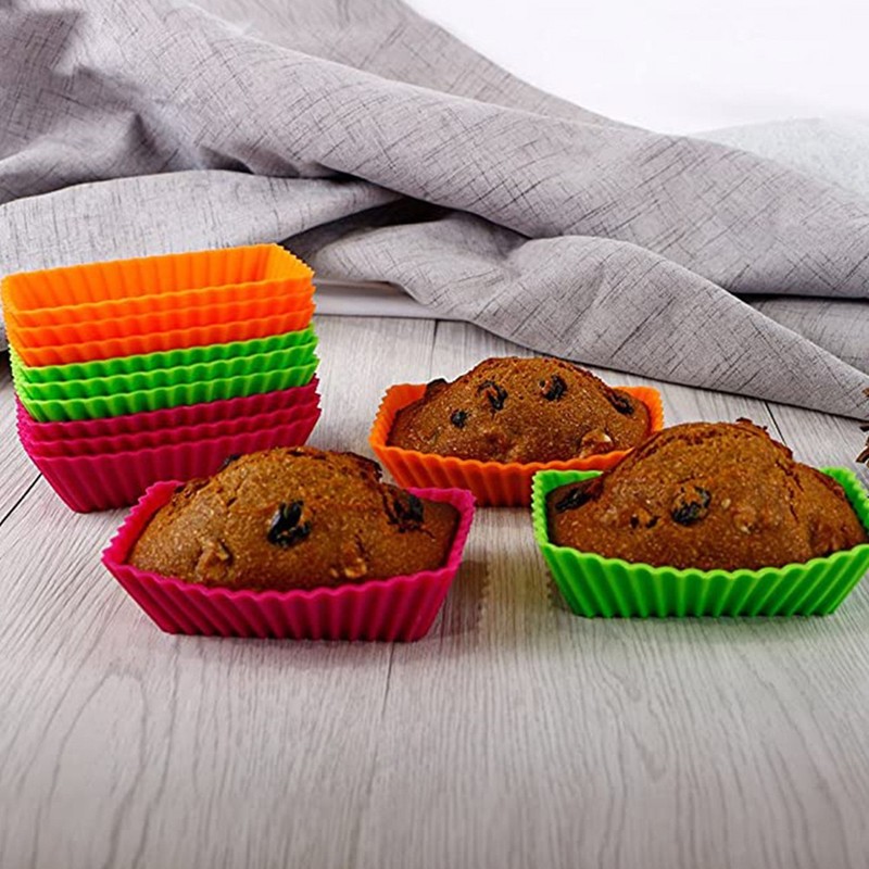 24 Pcs Reusable Silicone Rectangular Muffin Cups Cake Baking Mold Supplies gallery