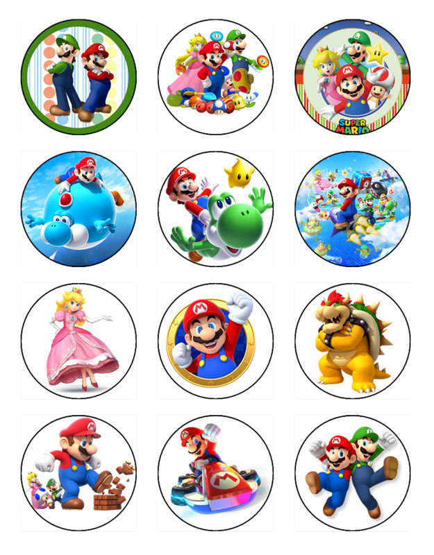 Super Mario Bros Cupcake Toppers Edible Icing Mario Cake Decorations (2 Sizes)