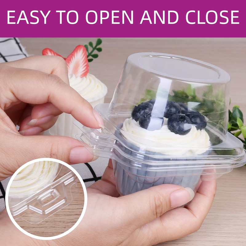Individual Cupcake Containers, 100 Pcs Plastic Clear Cupcake Boxes, Disposabl... gallery