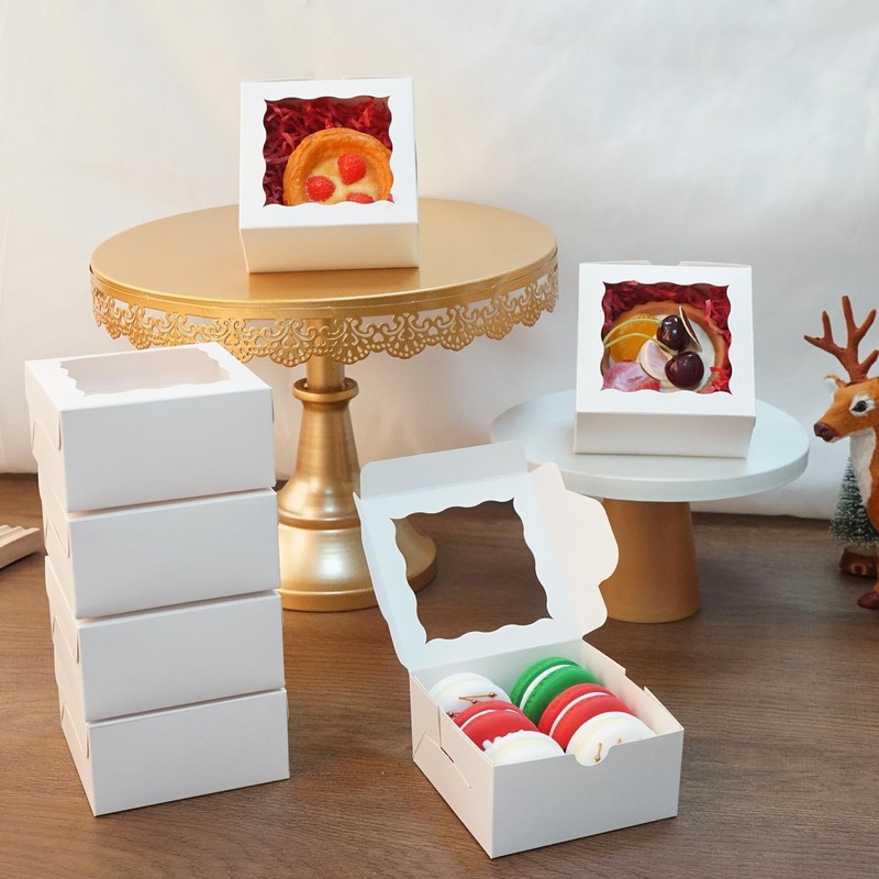 100pcs Cookie Boxes 4x4x2 Inch Bakery Boxes with Window Dessert Treat Box Cho... gallery