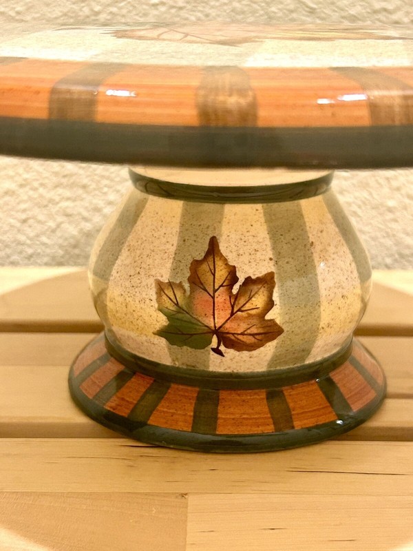 World Bazaars Inc. Handpainted Maple leaf Ceramic Pedestal Cake Dish 11” gallery