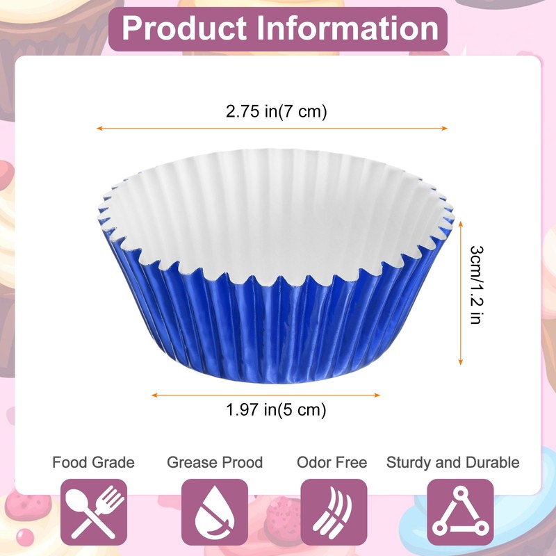 300 Count Blue Foil Muffins Cupcake Liners Standard Size Baking Cups gallery
