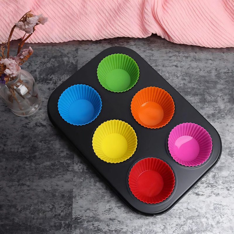 12 Pcs Silicone Cupcake Muffin Baking Liners Reusable Molds Non-Stick Random Clr gallery