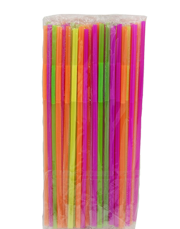 10.25 Inch Neon Wrapped Flexible Straw. Jumbo Straw Pack of 300 Count. Wrapped D