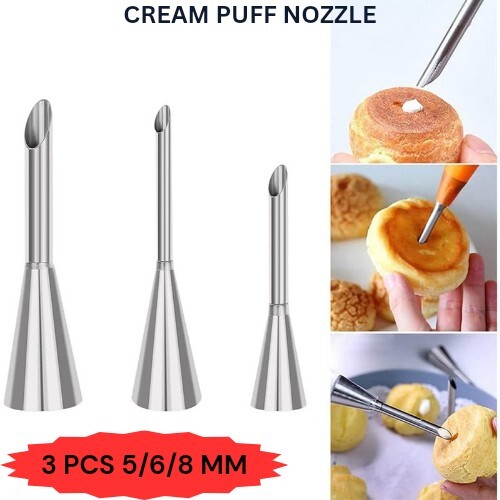 3Pcs Cream Puff Pastry Nozzle Cupcake Filling Tube Cream Cake Piping Tips Tools