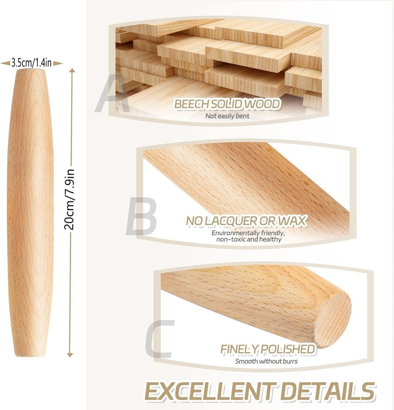 Tapered Beech Wood French Rolling Pin for Baking Pastry Pizza Dough Pie Crust gallery