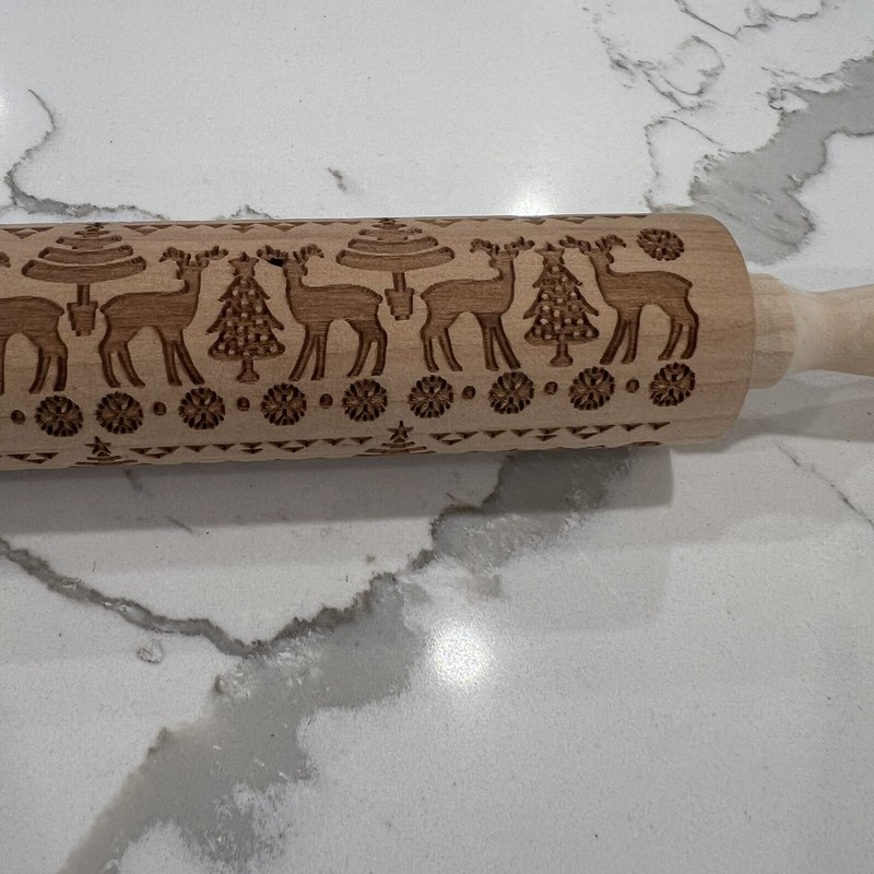 NEW Christmas tree reindeer embossed rolling pin for cookies Scandinavia style gallery