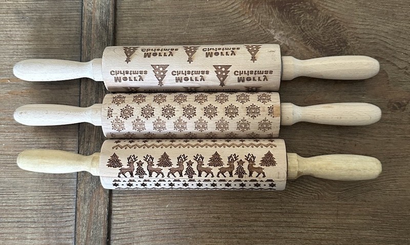3 Christmas Decorative Wooden Embossed Rolling Pins gallery