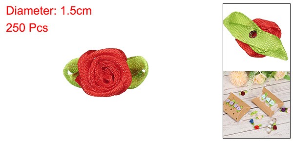 250Pcs 15mm Tiny Satin Ribbon Rose Fabric Flowers Rosettes Applique Red gallery