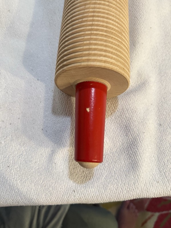 Set of 2 Wooden Textured Embossing Rolling Pins, Red & Brown Handles gallery