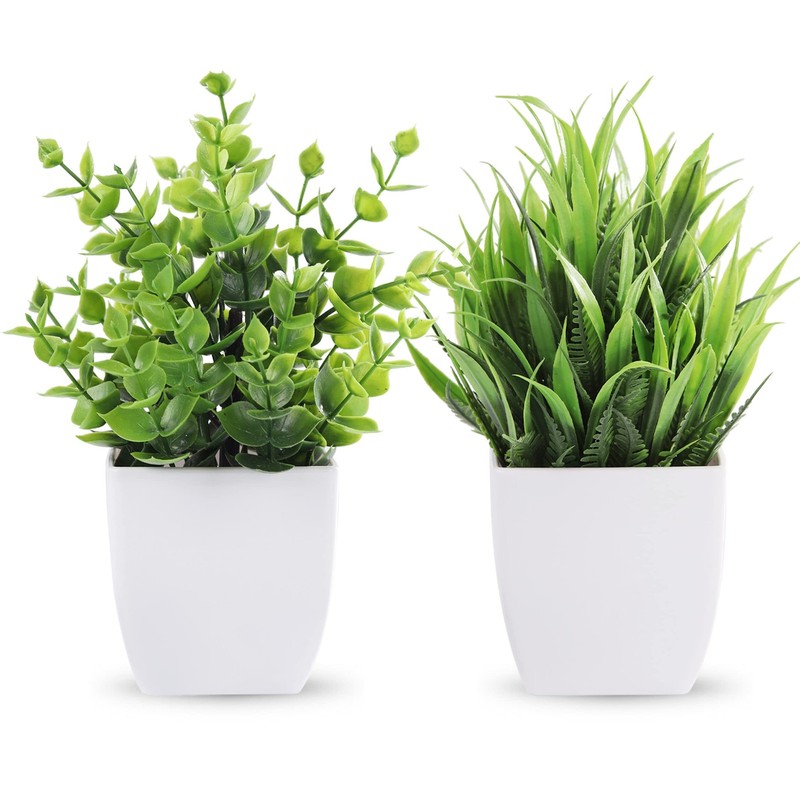 Der Rose 2 Pack Small Fake Plants Mini Artificial 7.18″H × 4.7″W, Green