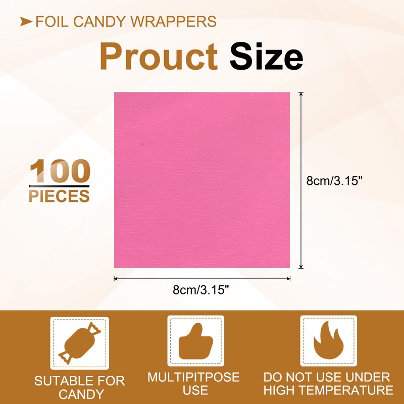 Foil Candy Wrappers 3x3 Inch, 100 Pcs Pink Glossy Paper for DIY Chocolate gallery