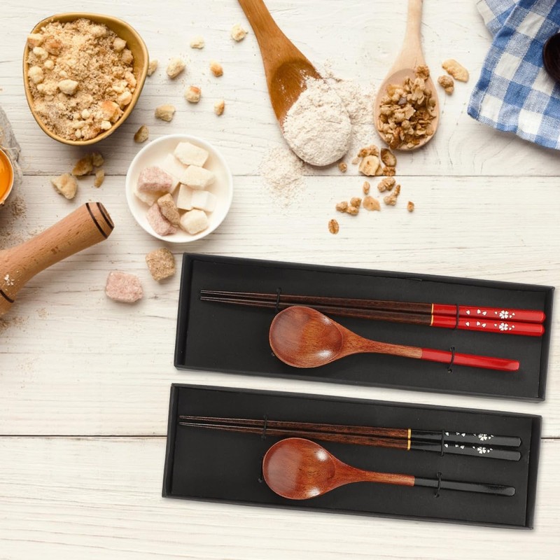 3 Pairs Japanese Style Wooden Spoon Chopstick Set Lightweight Reusable Travel gallery