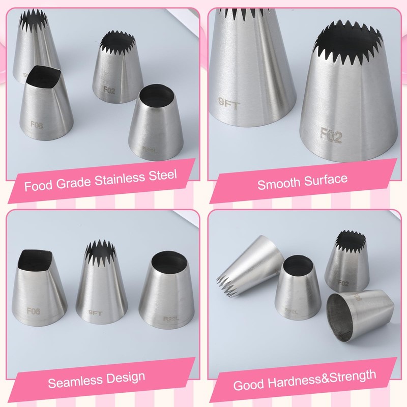 Large Piping Tips Set F02 F06 9FT R22L Stainless Steel Square Round Star Wide... gallery