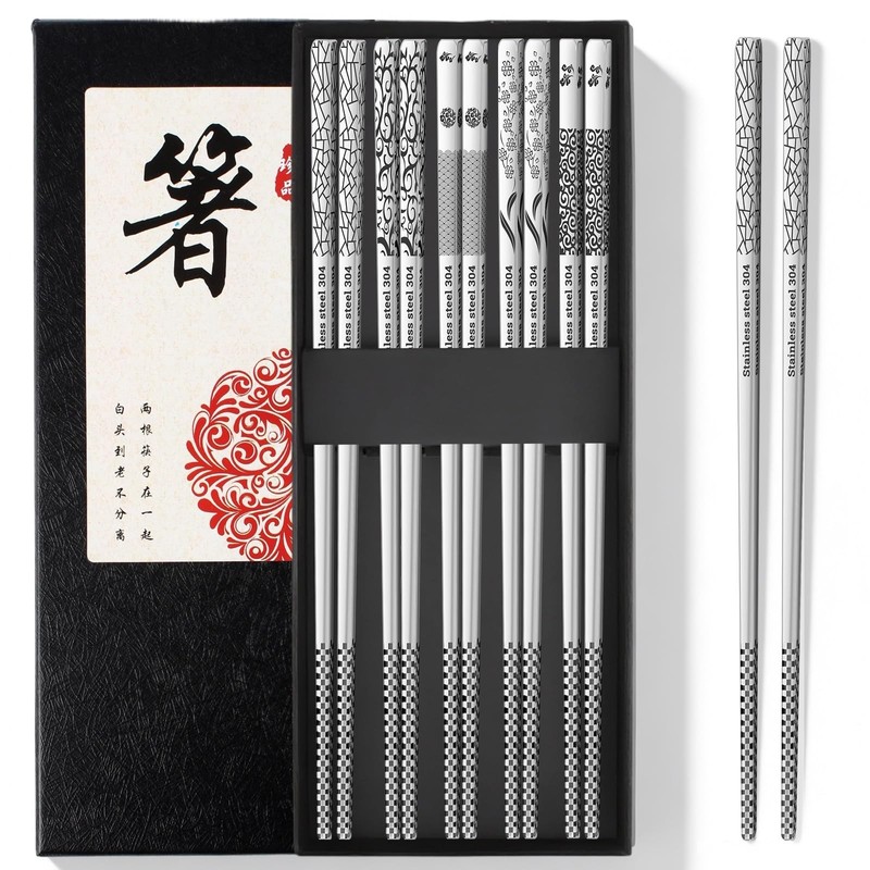Reusable Metal Chopsticks – Premium 304 Stainless Steel, Non-Slip & Dishwashe…