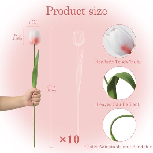 Fake Tulips,18.5" PU Artificial Tulips Flowers for Spring Easter Blush Pink gallery