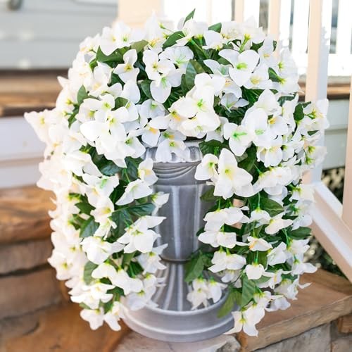 Bougainvillea Artificial Hanging Flowers Plants for Outdoors Decoration, White gallery