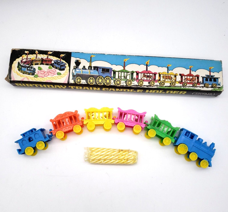Joy Birthday Candle Holder Circus Train Cake Topper Vintage 1970s Hong Kong