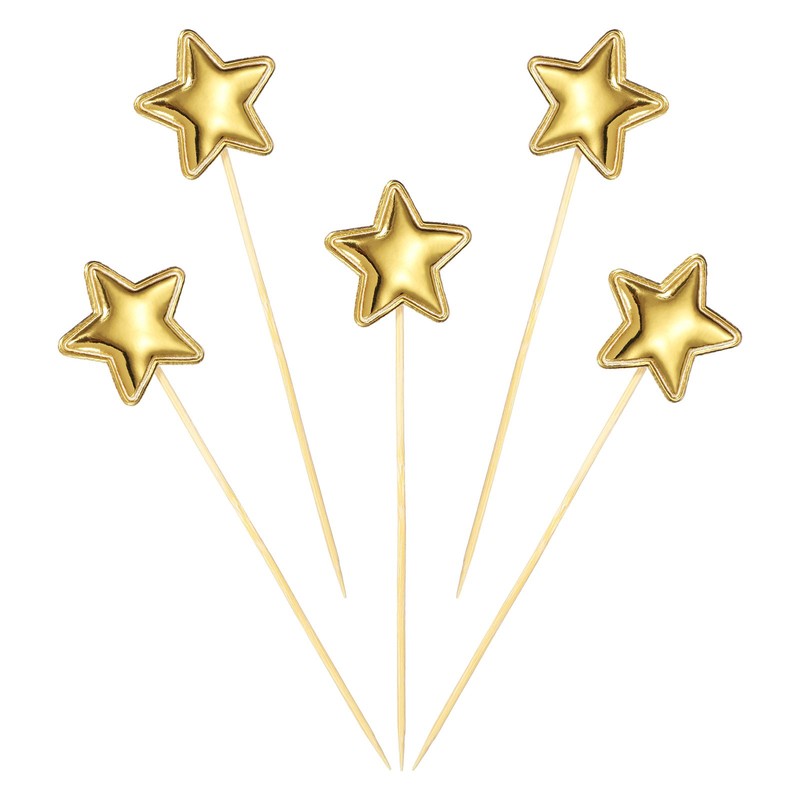 50 Pcs 1.6 x 1.6 Inch Star Birthday Cupcake Toppers, Gold Tone