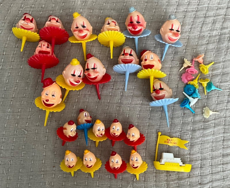 Vintage Lot of Clown Head Cupcake Cake Toppers Birthday Decoration