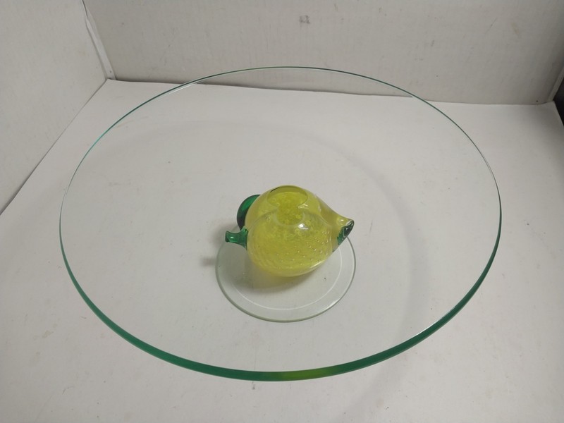 ART GLASS LEMON PEDESTAL FRUIT BOWL CAKE PLATE, FREE SHIPPING gallery