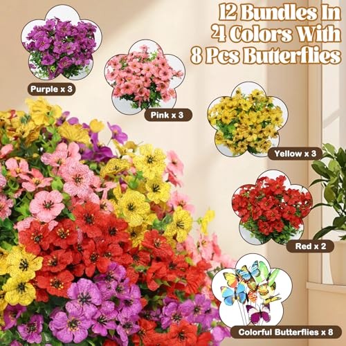 Artificial Flowers for Outdoors Decoration - 12 Mix Pink Red Purple Yellow gallery