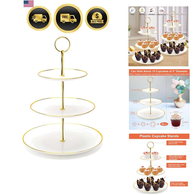 3 Tier Cupcake Stand, Plastic Tiered Serving Stand, Dessert Tower Tray for Te…