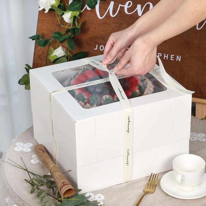 Moretoes 10pcs Cake Boxes 12x12x8 Inch White Bakery Boxes with Window Tall Desse gallery