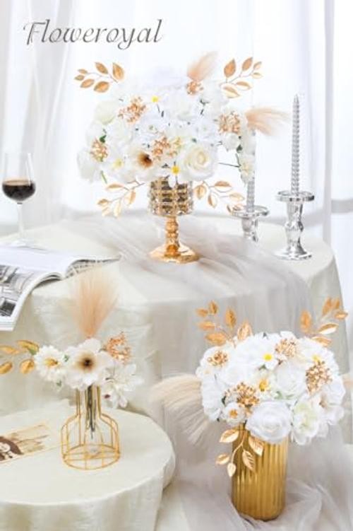 Artificial Flowers Combo Flowers Mix Silk Flowers Fake Roses with Pure White gallery