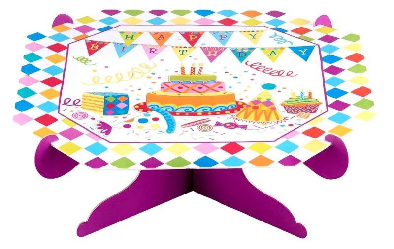 Penelope’s Parties Paper Cake Stand,Birthday Party,12″d x4,Holds up to a 10″Cake