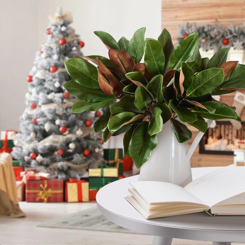 Obdxzhc 6 Pcs Magnolia Artificial Leaves Branches 22 Inch 3D Real Touch Faux