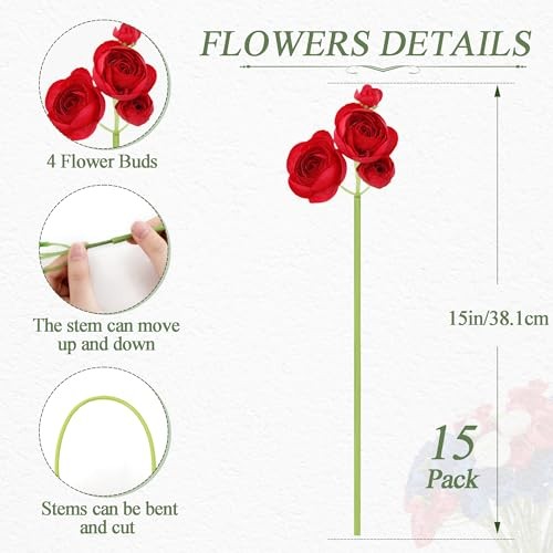 Ranunculus Artificial Flower for 4th of July Decorations Fake White Red Blue gallery