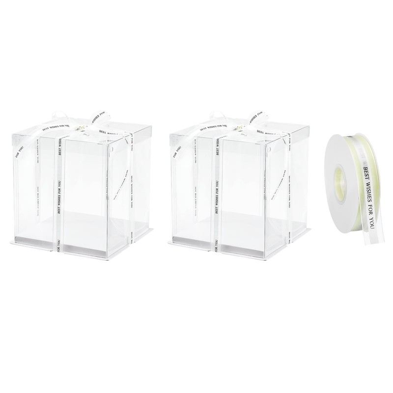 Clear Cake Box with Ribbon, 2Pcs 9″x9″x9″ for 6 Inch Cake Packing (White)