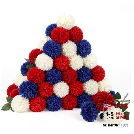 Suncalla 36 Pcs 4th of July Artificial Chrysanthemum Flowers Red White Blue