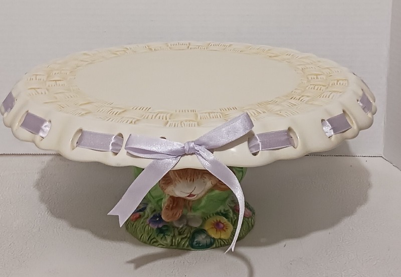 Costco Pastel Bunny Rabbit Cake Desert Plate Purple Ribbon Easter gallery