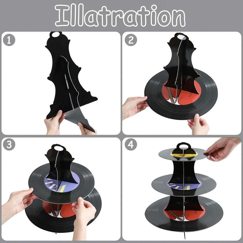 1950'S Rock and Roll Musictheme, 3-Tier Paper Record Cake Stand Cupcake Tower fo gallery