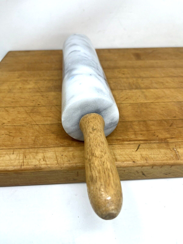 Marble Rolling Pin 18" Long 9.75" Barrel w wood handles White Grey 4 Lbs 15 Oz gallery