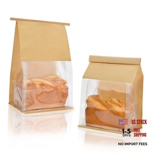 50 pcs Bakery Bags with Window – 6.3″ x 5.1″ x 10.2″ – Kraft Cookie