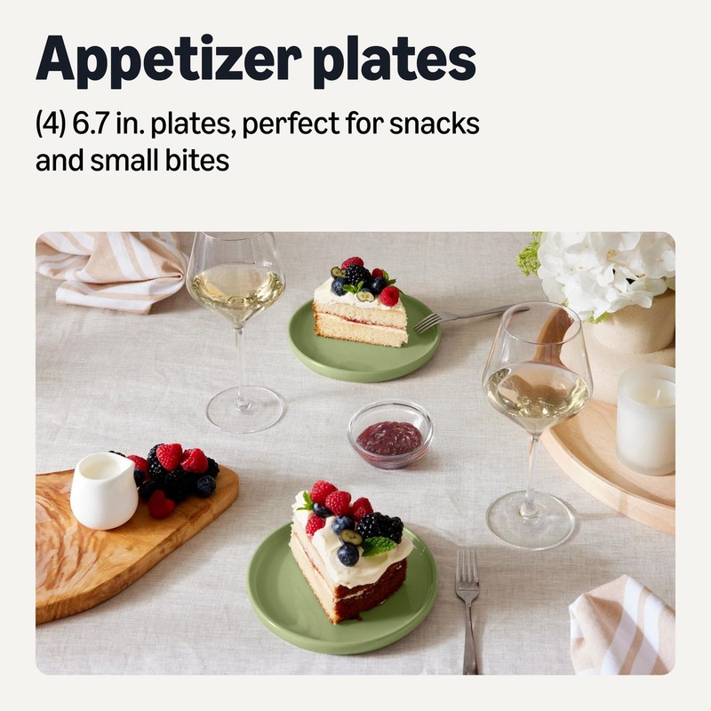 Amazon Basics Glazed Stoneware Appetizer Plates, Ceramic 6.7 in., Olive gallery