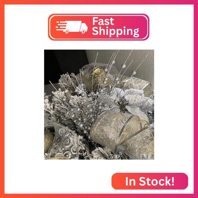 Artificial Berries Stems Ornaments 17 Inch, Sparkling Christmas Tree Picks, Glit gallery