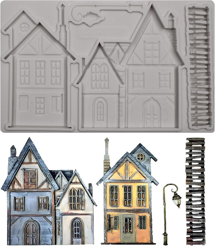 Victorian Houses Silicone Mold Vintage Buildings Fondant Craft Mold 7.95×4.92